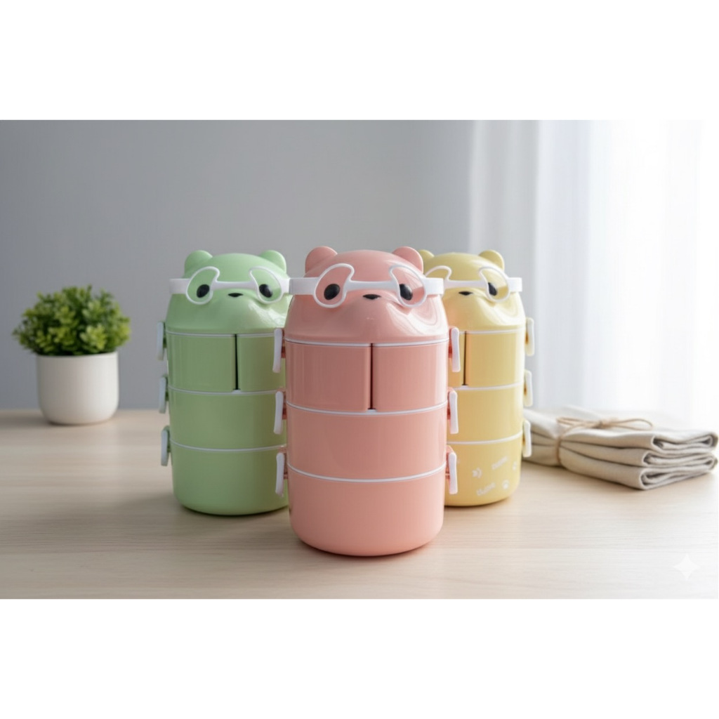 Rantang Plastik Susun 3 Lucu Bpa Free Karakter Panda Sekat 4