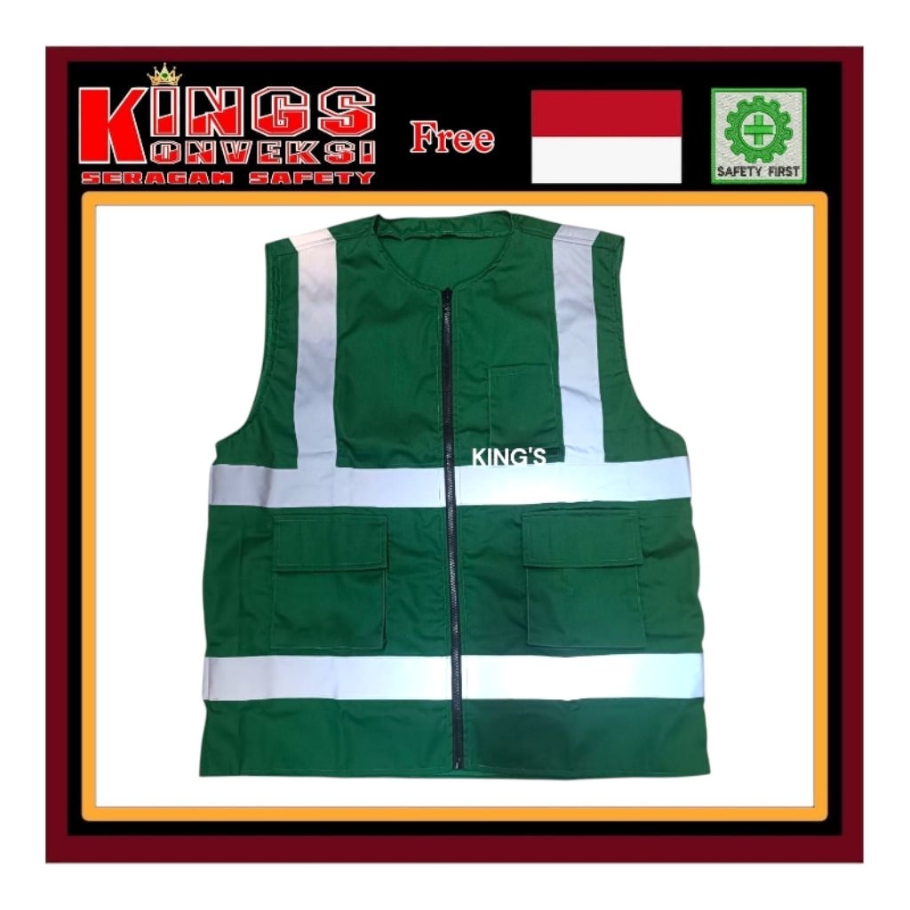 ROMPI SAFETY BAHAN DRILL WARNA HIJAU TUA/ SAFETY VEST HIJAU / ROMPI PROYEK