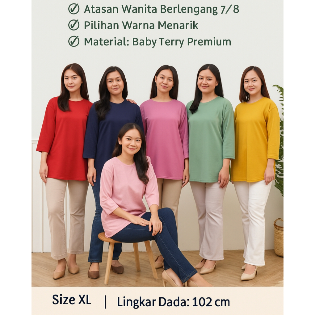 Atasan kaos wanita lengan 7/8