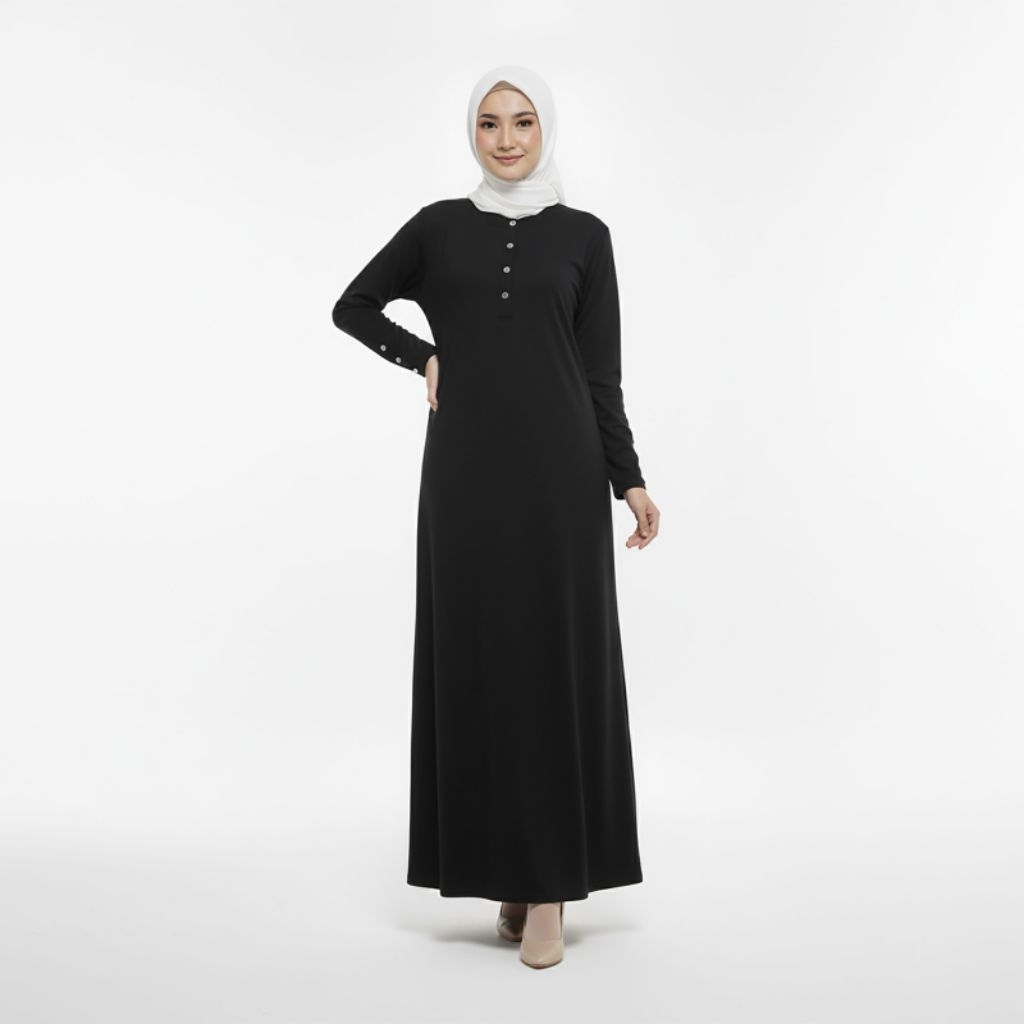 Gamis Midi Askia Knit Rib Premium Dress Terbaru Gamis Kancing Muslimah Model Terbaru 2025