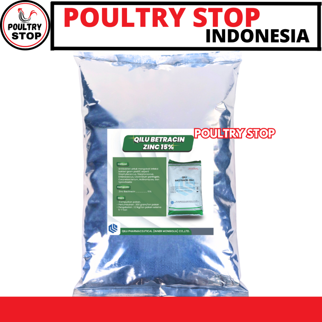 QILU BACITRACIN ZINC 15% - AGP Ayam Broiler Pemacu Pertumbuhan & Penggemukan Ayam Potong Pedaging