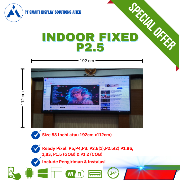 Jual Videotron Indoor P2.5 Murah Lengkap Module Cabinet Hight Quality Ruang Meeting Aula Serbaguna