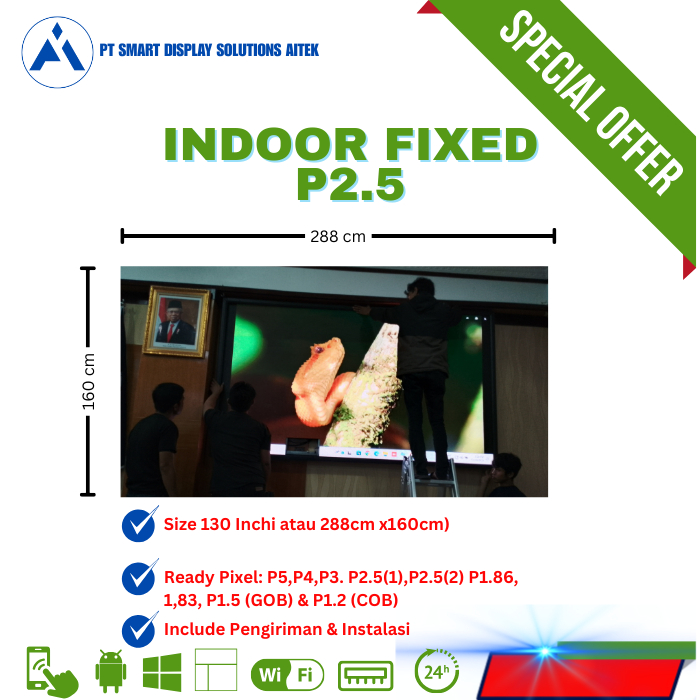 Led Videotron Indoor P2.5 Murah Lengkap Module Cabinet Hight Quality Ruang Meeting Aula Size Customi