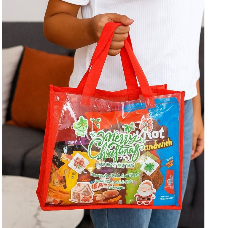 Tas mika sablon Tas Souvenir  goodie bag Spunbond  printing plastik Tas Mika PVC Polos Bening Goodie