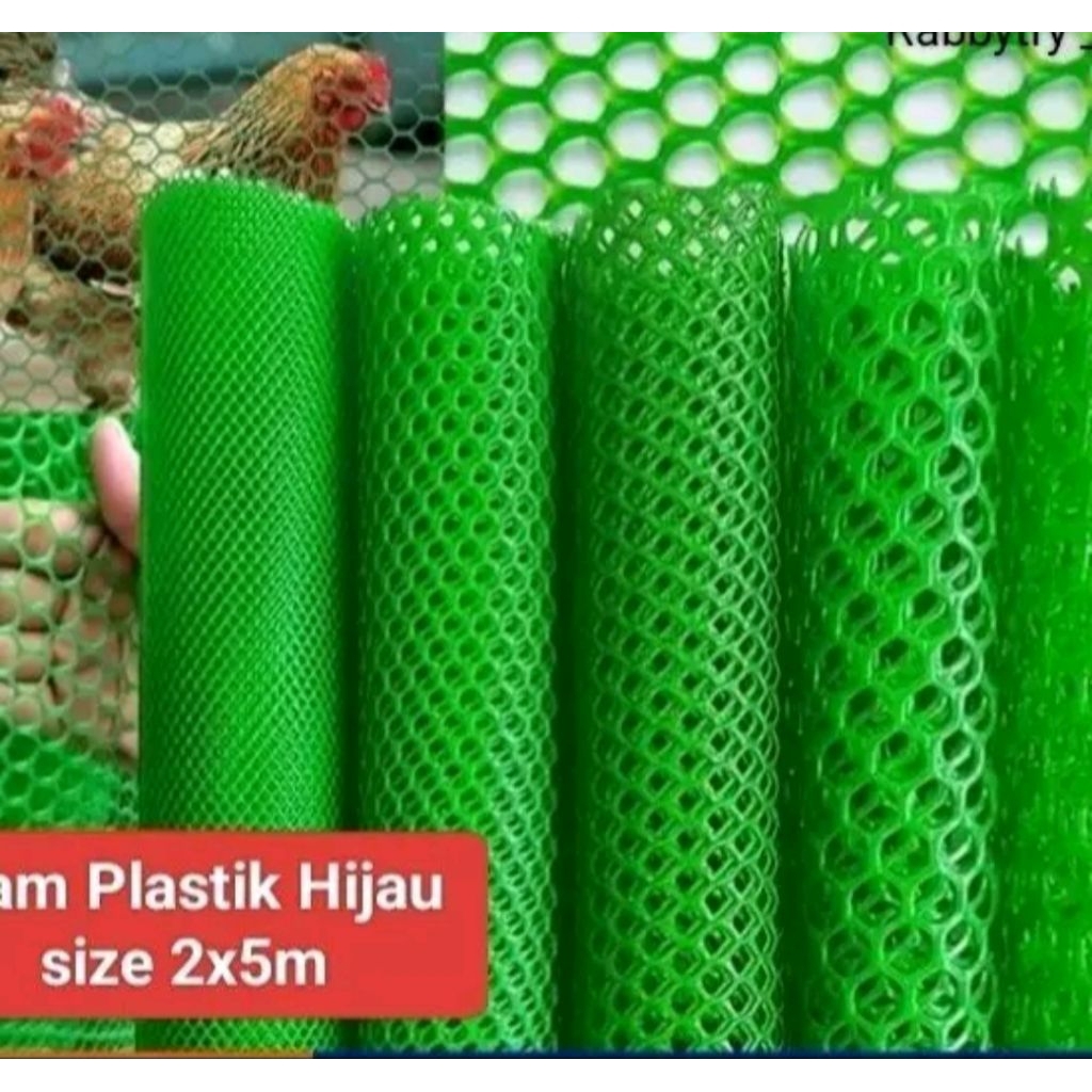 Jaring pagar Ayam, RAM PLASTIK alas kandang ayam Hijau 2x5 meter (1,8cm)