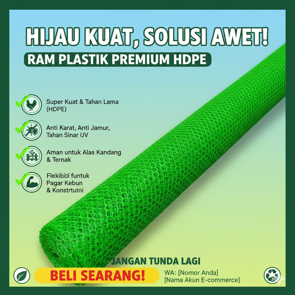 JARING RAM PLASTIK HDPE HIJAU UKURAN 2 m X 10M