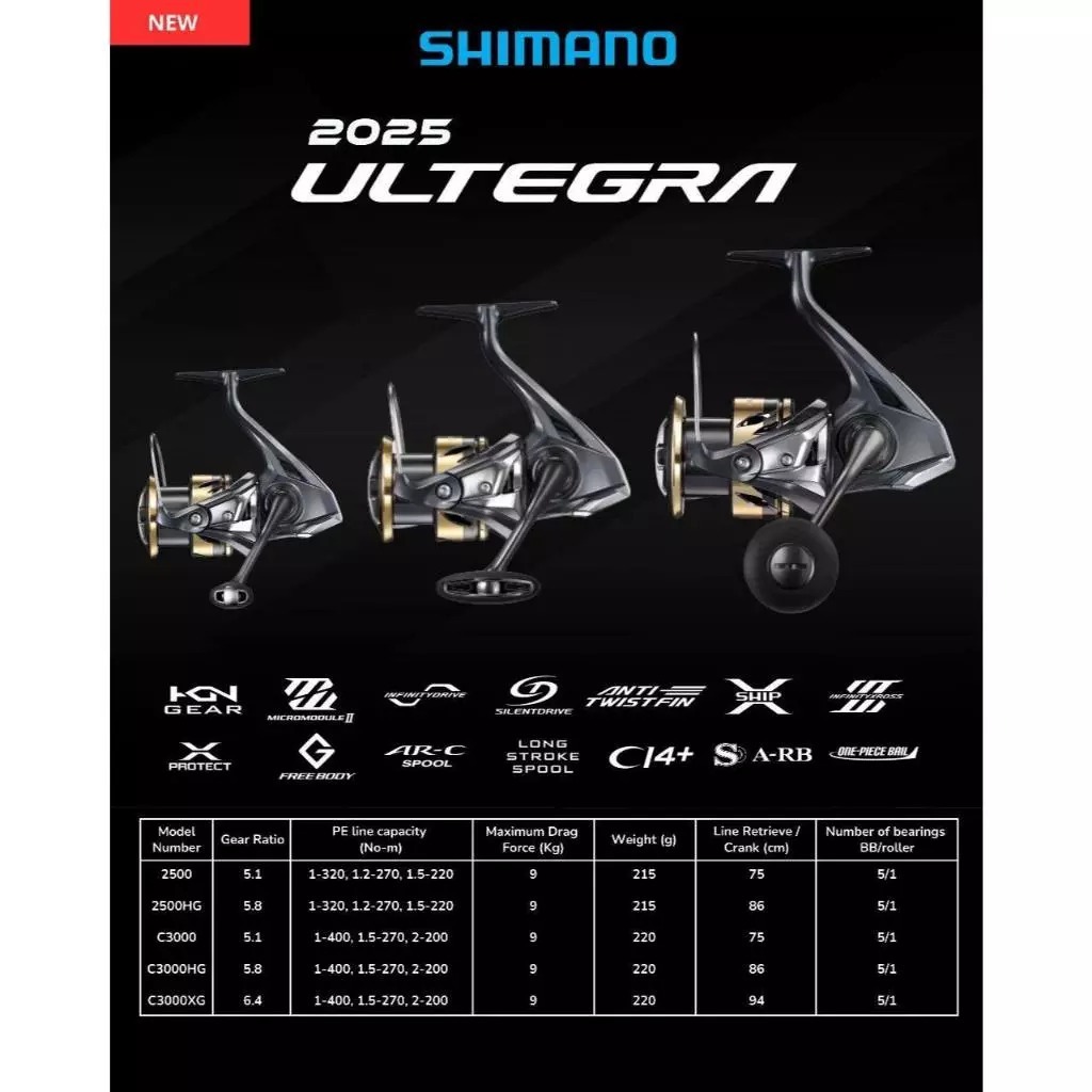 REEL SHIMANO ULTEGRA 2025 - 2000/2500/3000/4000/5000 - ORIGINAL