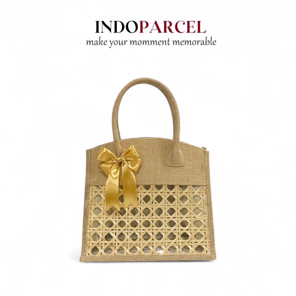 INDOPARCEL - Tas Hampers Full Anyaman Goni Kombinasi Anyaman Bambu Bungkus Kemasan Tas Kado Goodie B