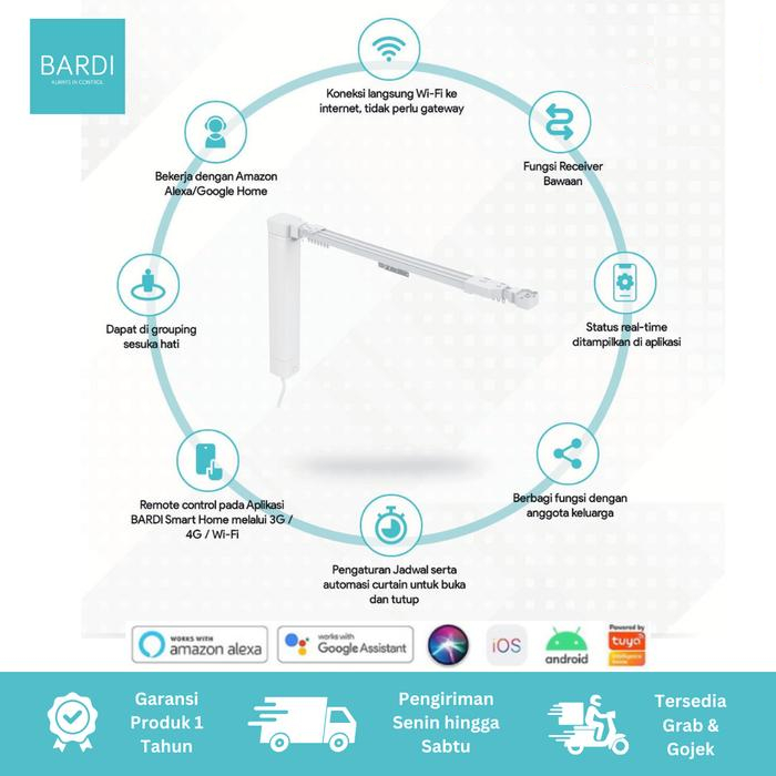 BARDI Expandable Curtain Series Rel Gorden Wifi Expandable Track 2M 4M Tirai Pintar Otomatis Automat