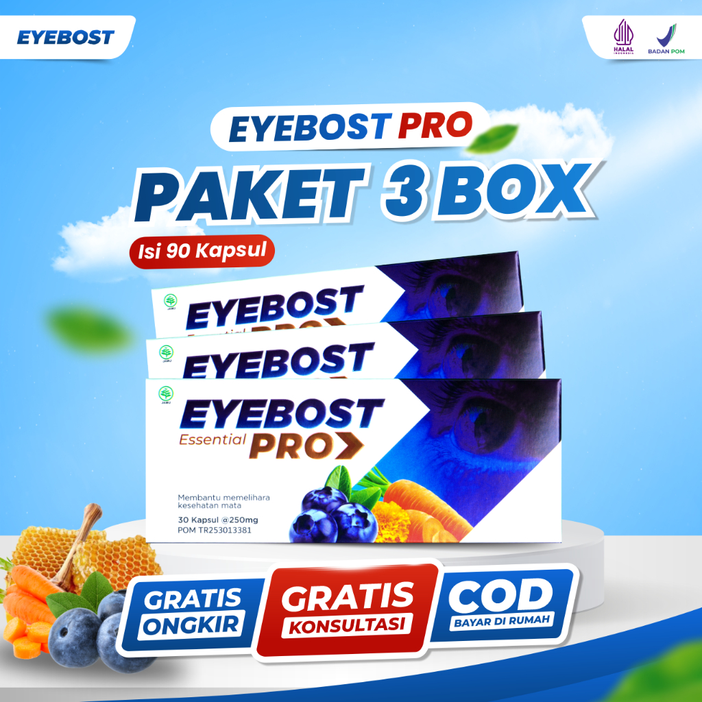 Eyebost Pro 3 Box - Suplemen Herbal 4x Lebih Efektif Atasi Mata Minus Buram Kering Lelah Menajamkan 