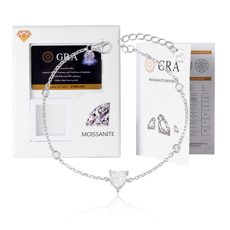 LOVETIA Gelang Moissanite Bentuk Hati Wanita Perhiasan Bracelet Berlian Asli Sertifikat GRA XRV039