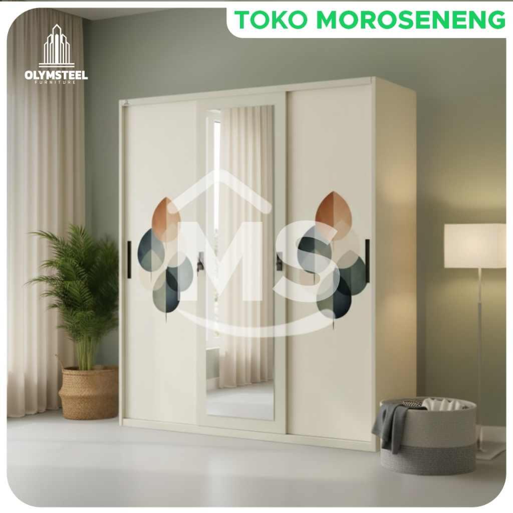 Olympic Olymsteel OSWS LEAF 02 Lemari Sliding Pakaian Besi 3 Pintu dengan Desain Modern Minimalis Mo