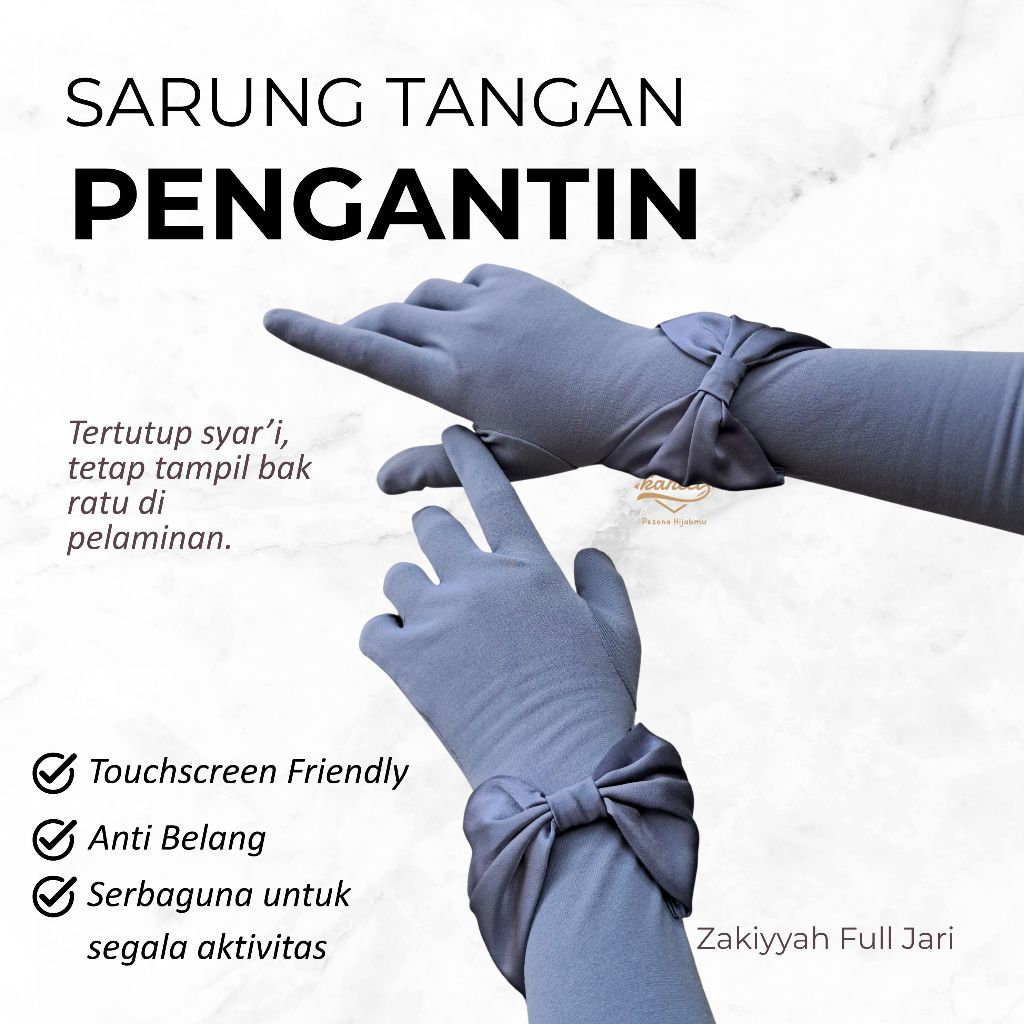 Sarung Tangan Muslimah Glove Motor Outdoor Pita Aksesoris Haji Umroh Handsock Anti UV Zakiyyah FullB