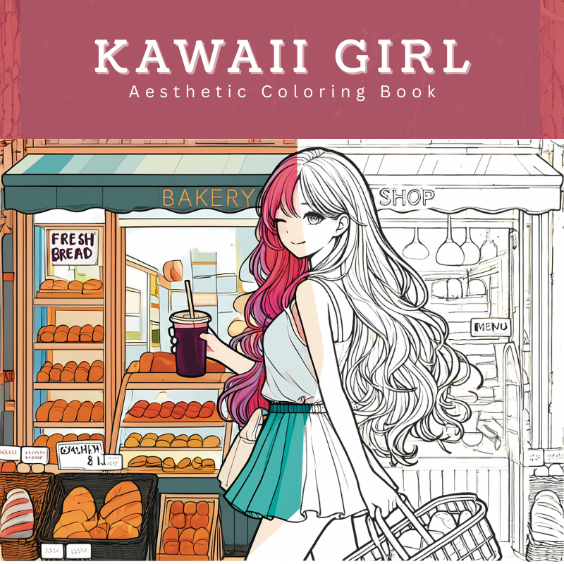 Aesthetic Kawaii Girl Coloring Book - Cozy Healing Korean Coloring Book Buku Mewarnai Character