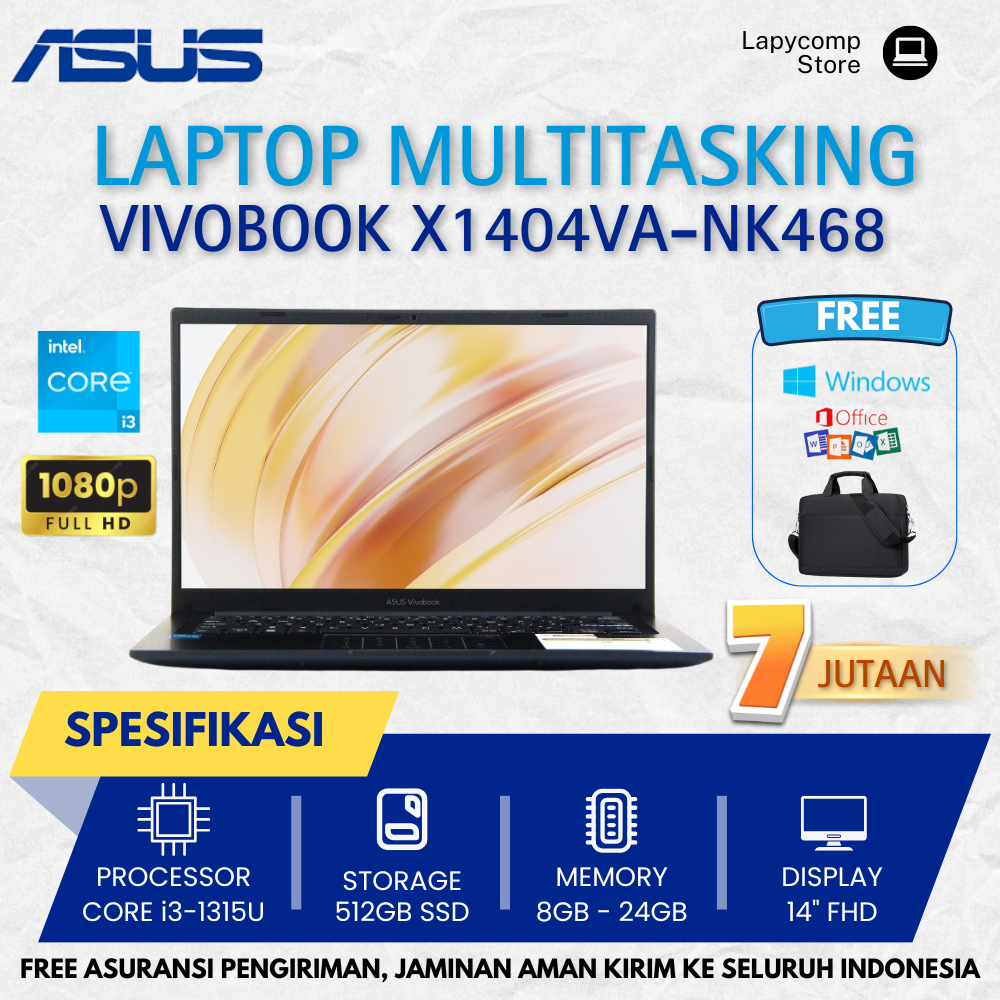 Laptop Baru Asus Vivobook X1404VA-NK468 Intel Core I3 1315U Ram 8GB 512GB SSD FHD IPS Numberpad