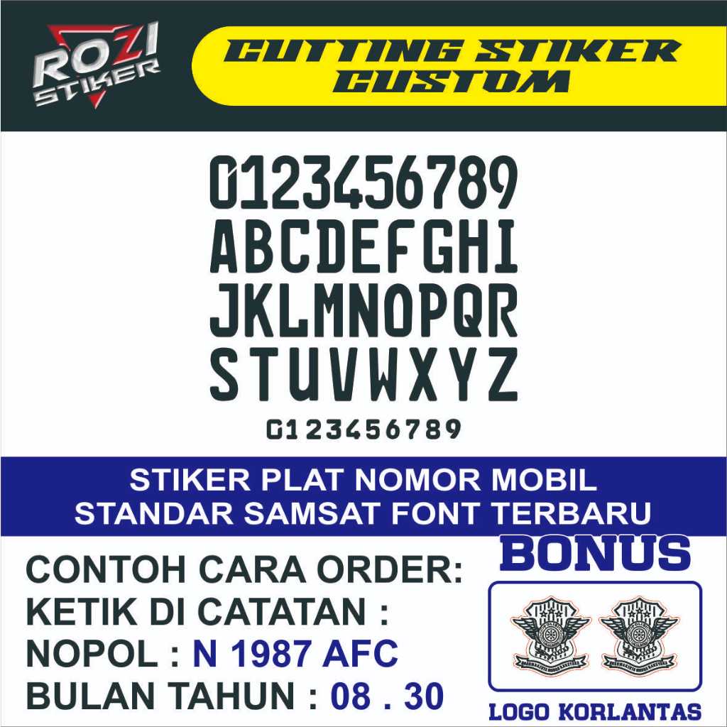 STIKER  (reflektif) CUTTING PLAT NOMOR MOBIL TERBARU STANDART SAMSAT