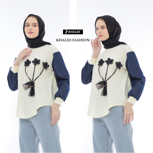 Kaos Tunik Oversize Atasan Wanita Motif Reglan Bunga cotton combed 24 s premium [ KHALID FASHION ]