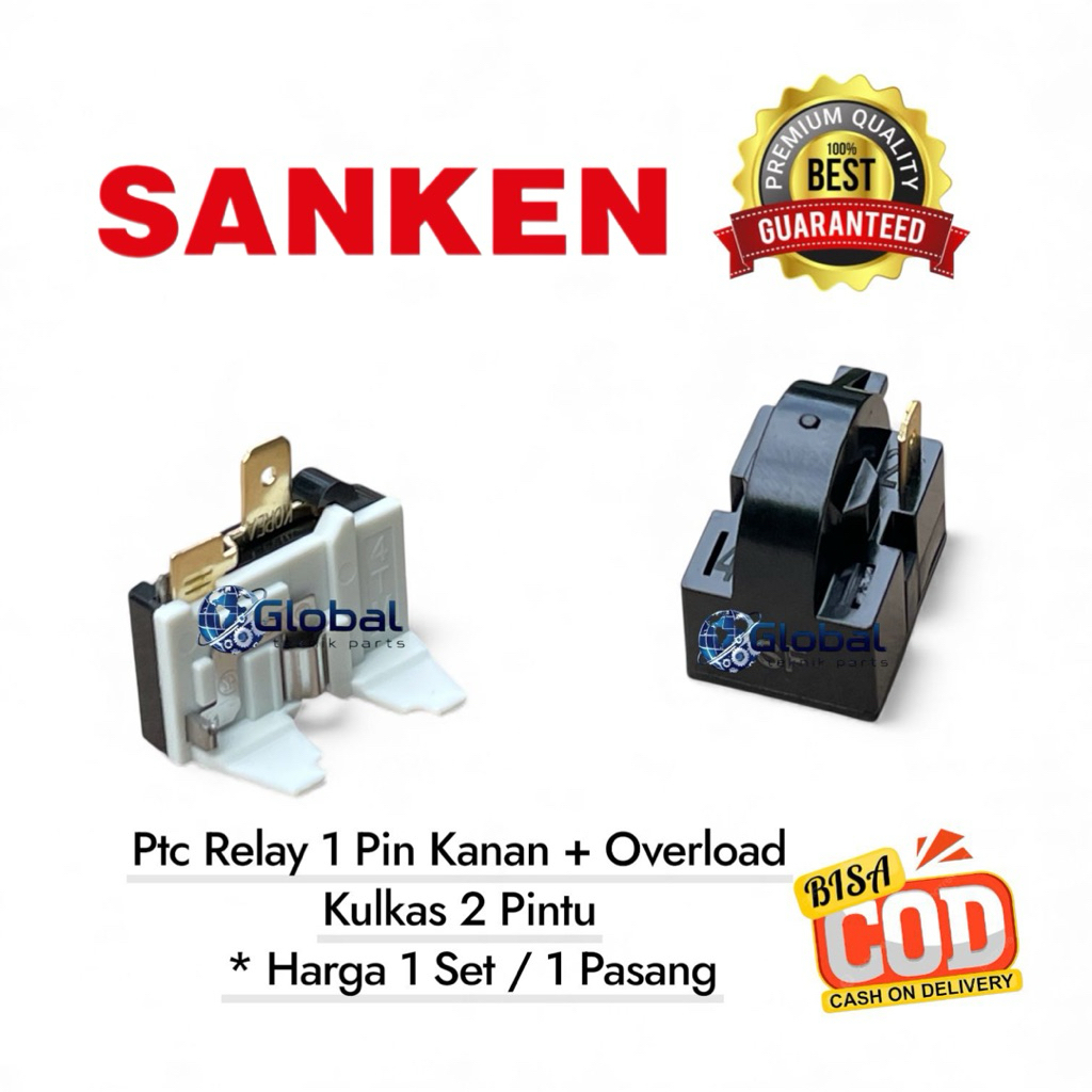 [1 Set ] Ptc Relay 1 Pin Kanan + Overload Kulkas 2 Pintu / Relay kulkas SANKEN 2 Pintu