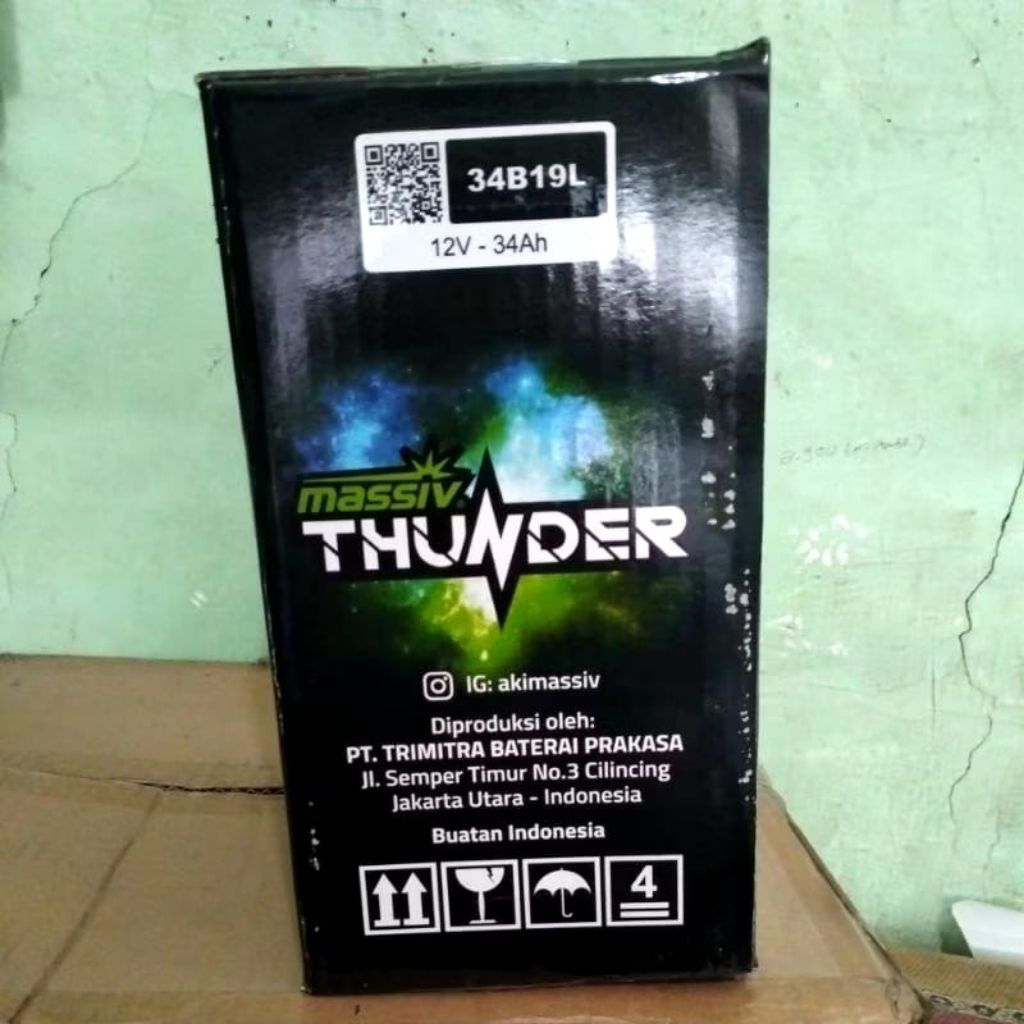 AKI MOBIL / ACCU KERING NS40ZL / 34B19L 12v34Ah MASSIV THUNDER ORIGINAL