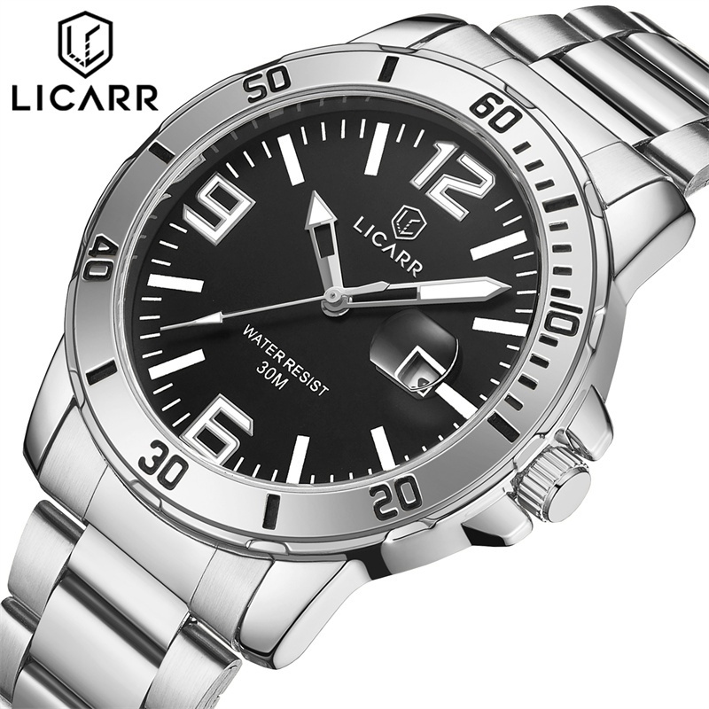 LICARR Mewah Kuarsa  Jam Tangan Pria  Santai Olahraga Tanggal Jam Tangan Cowok Original Stainless St
