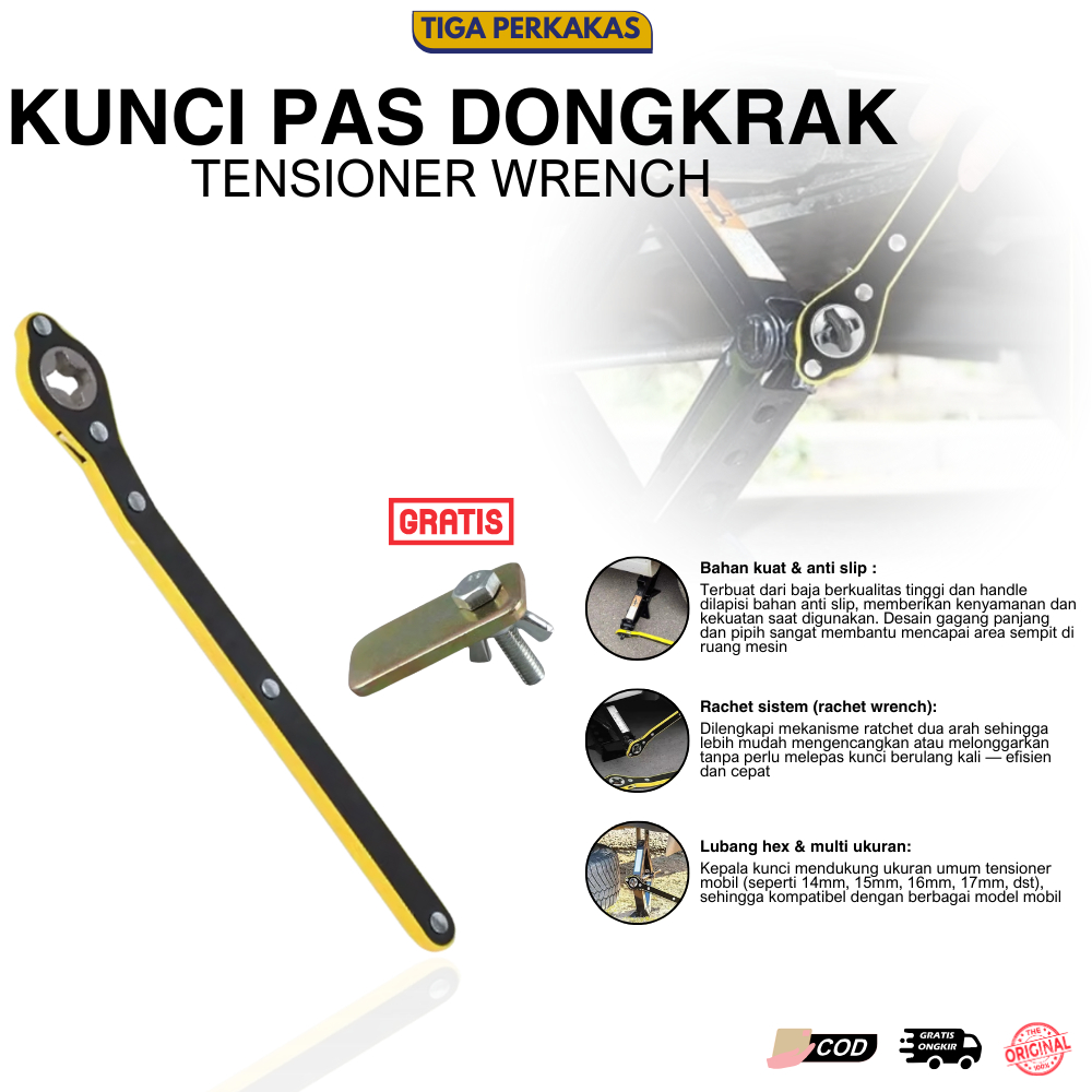 Paket Kunci Dongkrak Ratchet free Adapter Sambungan Dongkrak / Kunci Pas Ratchet Dongkrak + Adaptor 