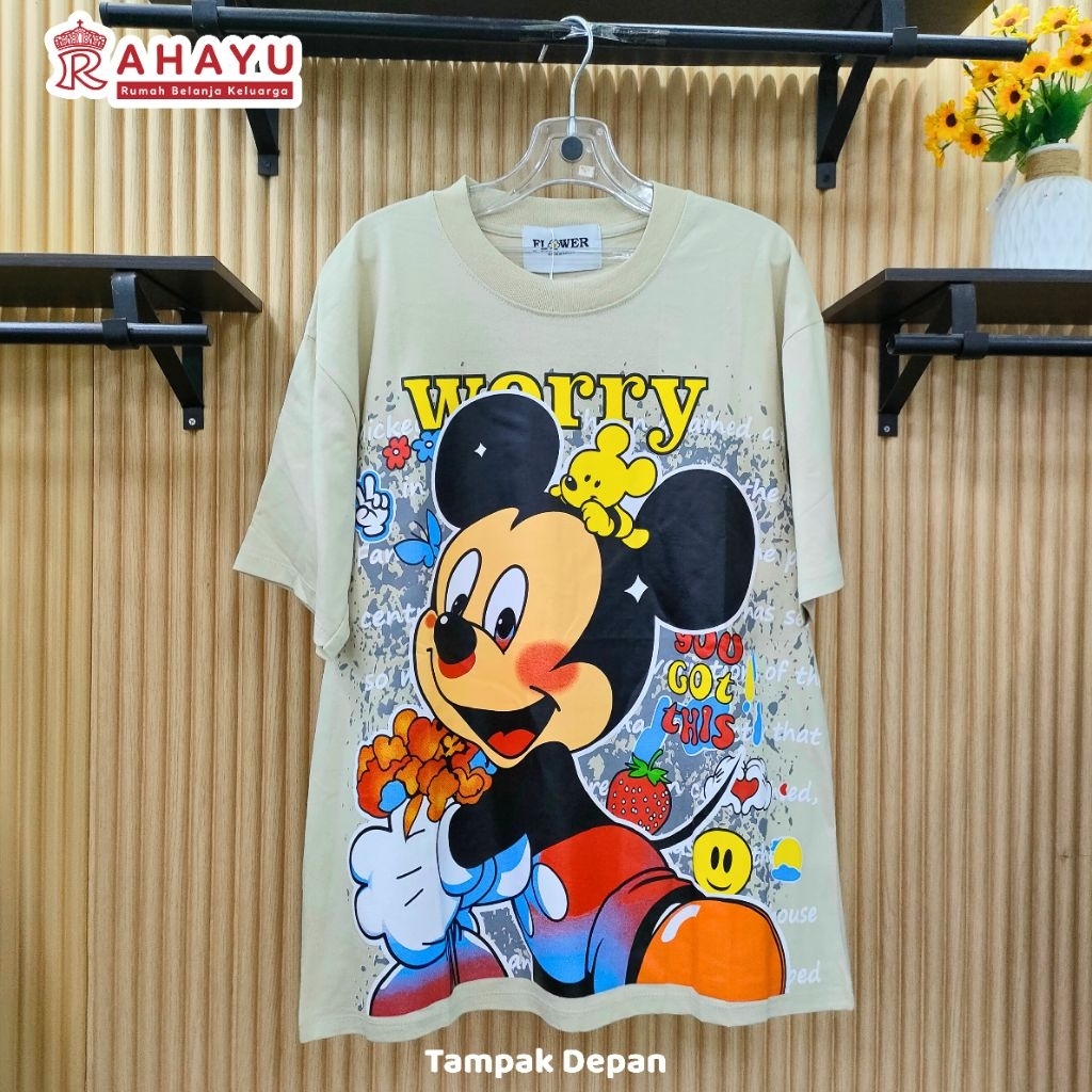 KAOS OVERSIZE KOREAN FLOWER BVP WARNA CREAM