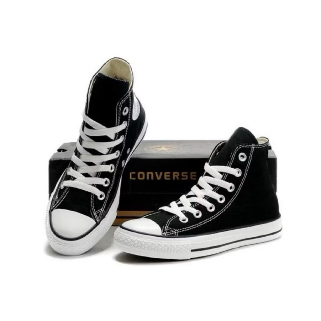 Sneakers Tinggi Hitam Sepatu Sneakers Tinggi Kanvas Hitam Pria Wanita Kasual Klasik Hitam Pria Wanit