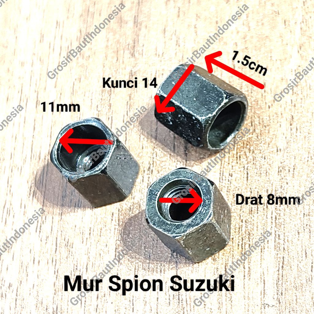 (4pcs) Mur Tinggi Spion Suzuki M8 (mur 12) Pakai kunci 14 Hitam