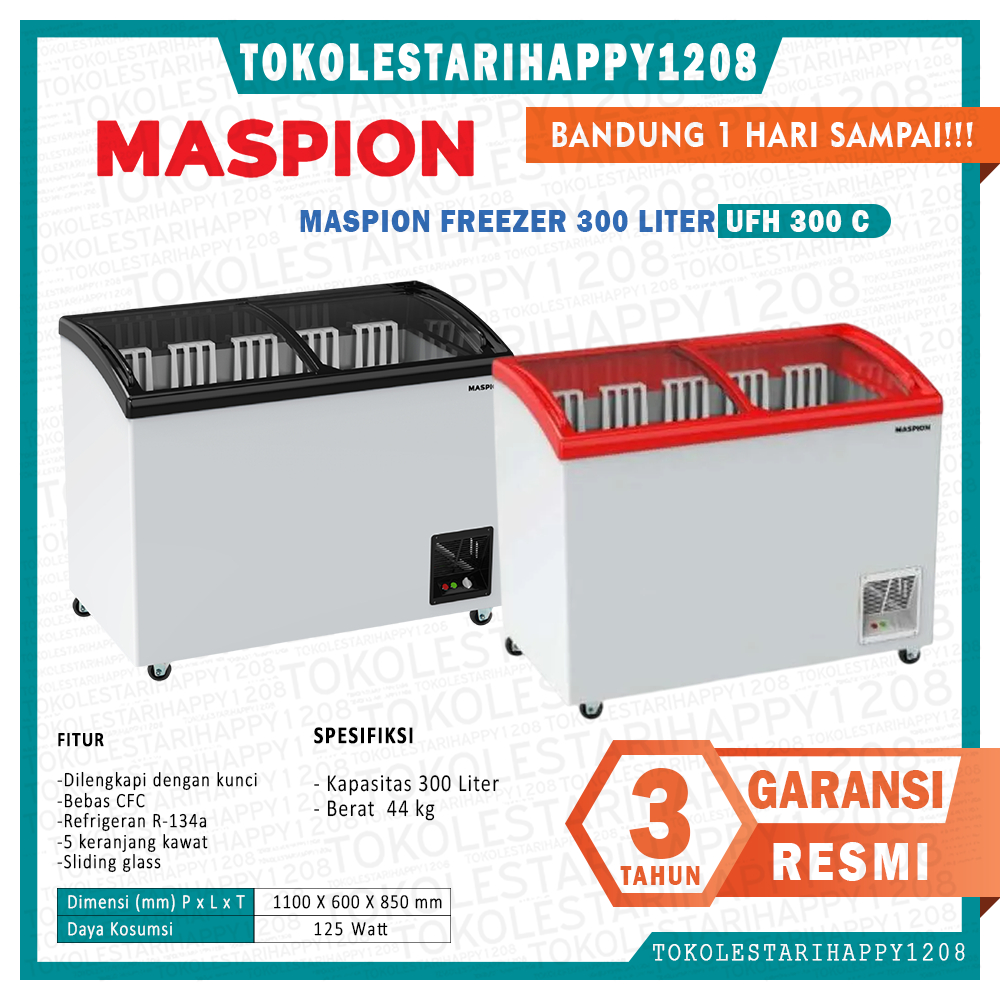 CHEST FREEZER MASPION UFH-300C300L SLIDING FREEZER SUPER FAST FREEZING LOW WATT GARANSI RESMI