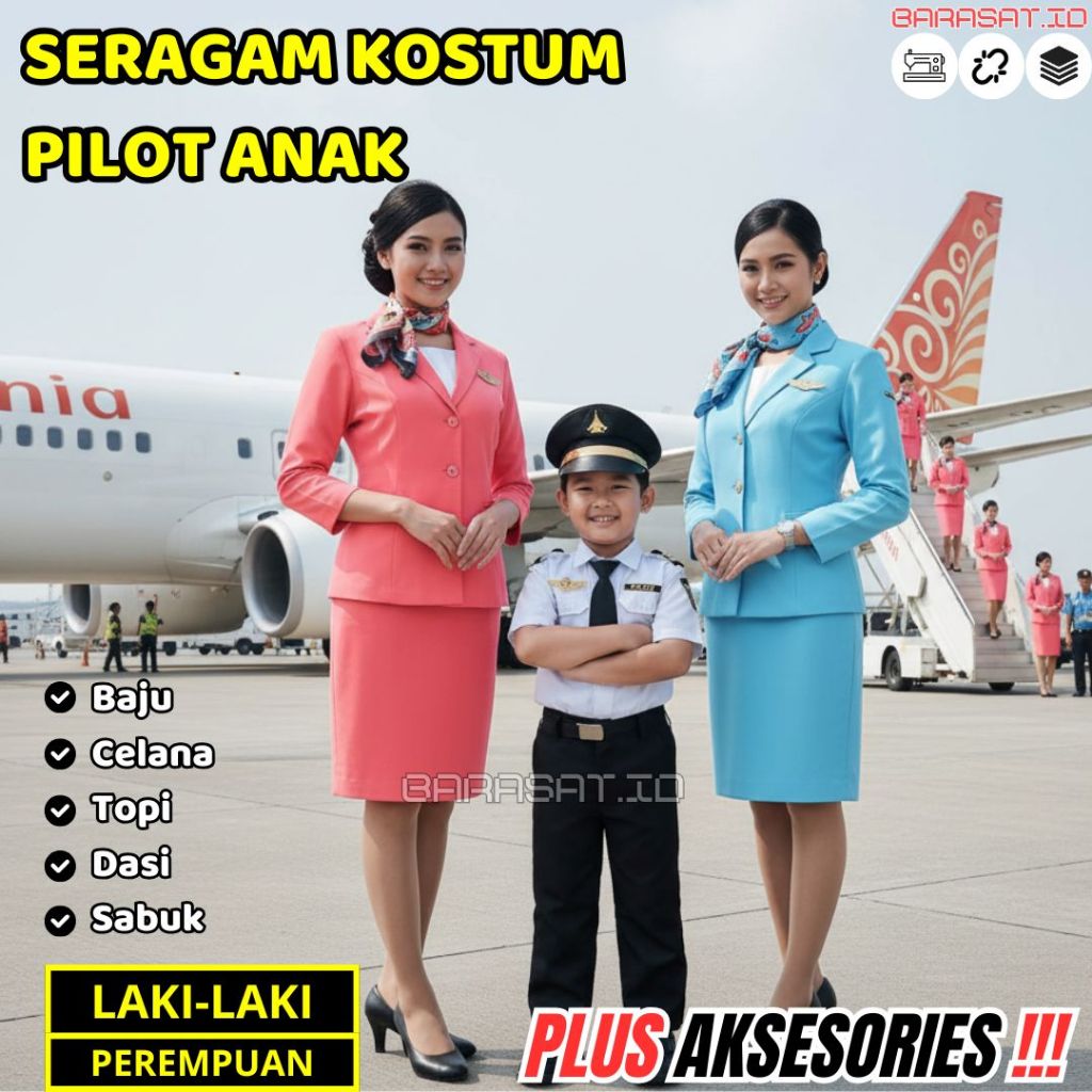 Baju Pilot Anak Perlengkapan Hari Kartini Fashion Show Sekolah TK SD PAUD Lengkap Aksesories Laki Pe