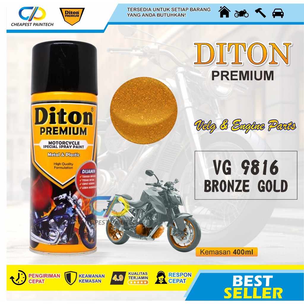 [TERMURAH] DITON PREMIUM VELG& ENGINE VG 9816 BRONZE GOLD CAT SEMPROT PYLOX PILOK