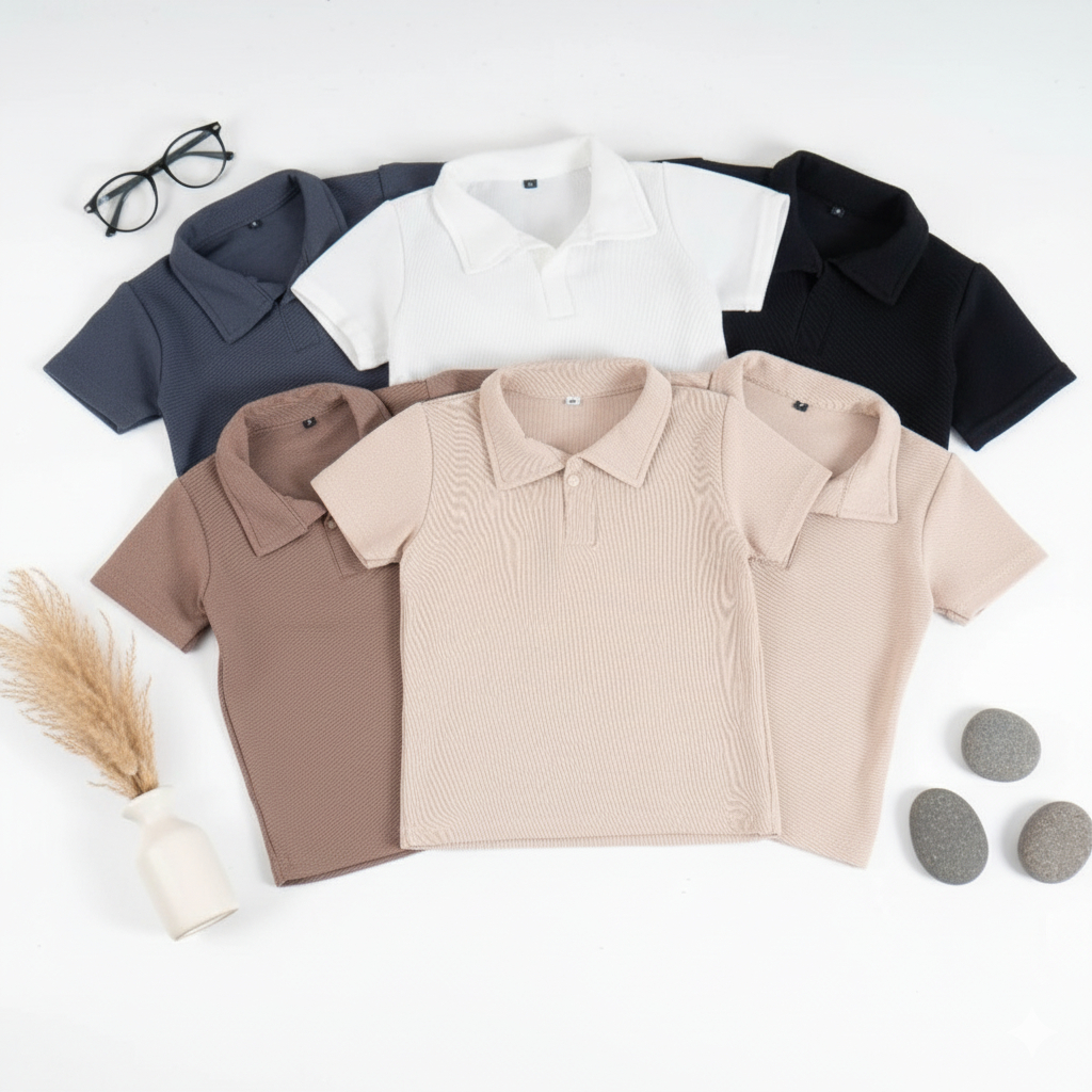 100RB 3 Pcs Kaos Polo Anak Laki-laki Bahan Knit Premium Kerah Wangki Usia 1-8 Tahun Fasion