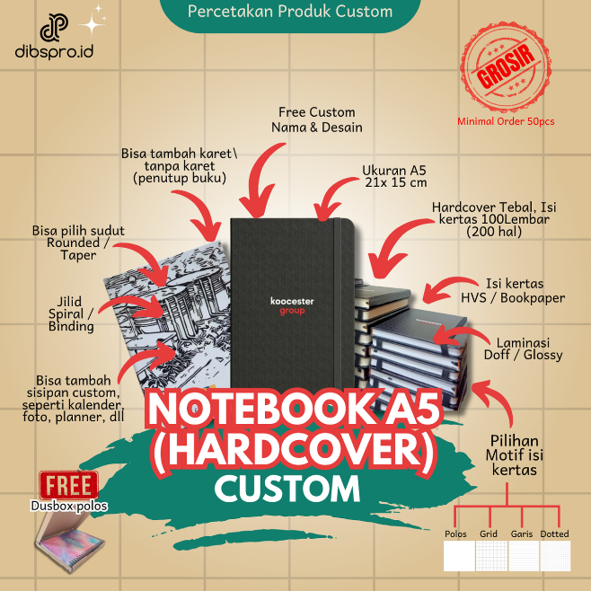 [ GROSIRRR ] NOTEBOOK A5 HARD COVER CUSTOM 100 LEMBAR