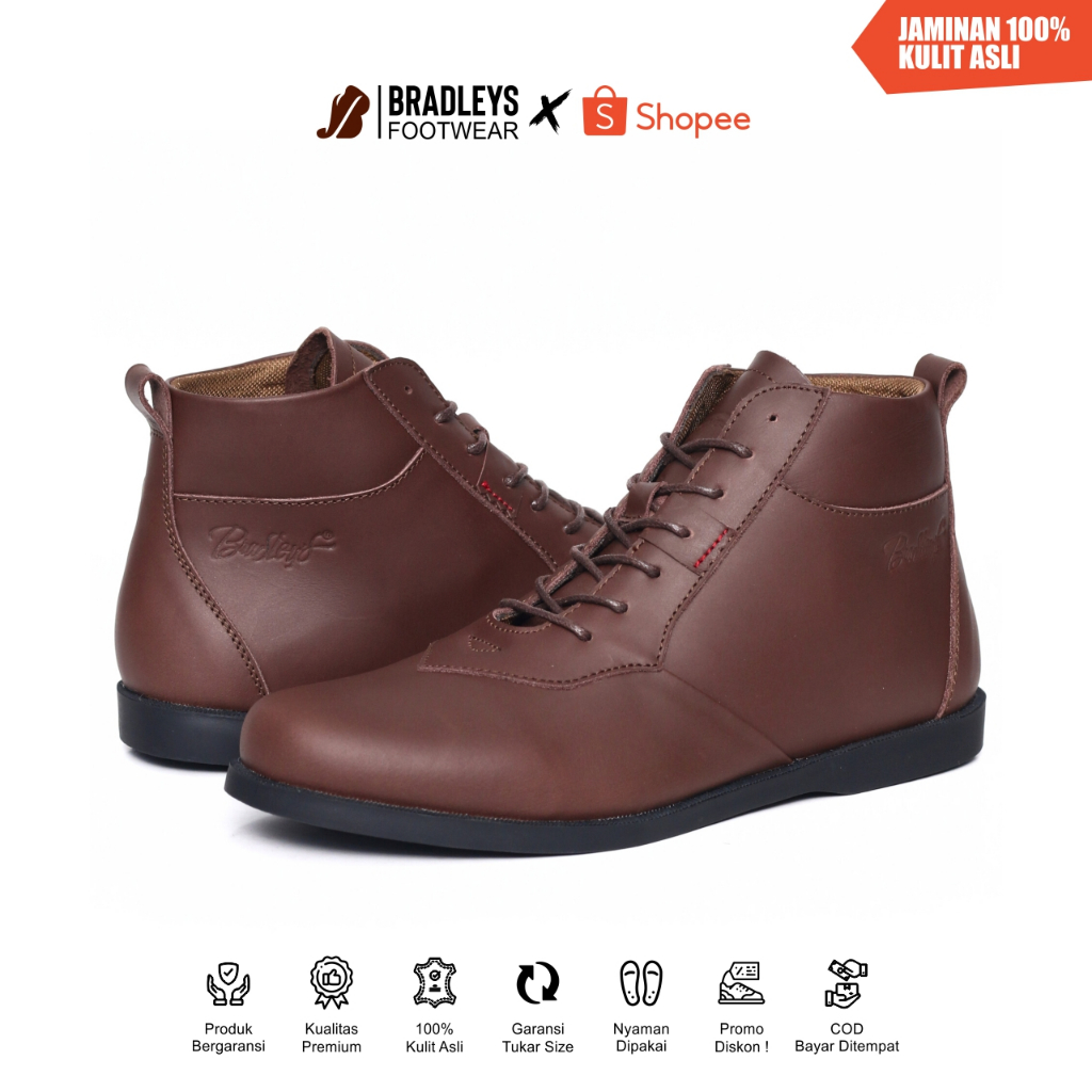 Bradleys Bolton Brown - Sepatu Kulit Pria | Sepatu Semi Boots Pria Original Kulit Asli