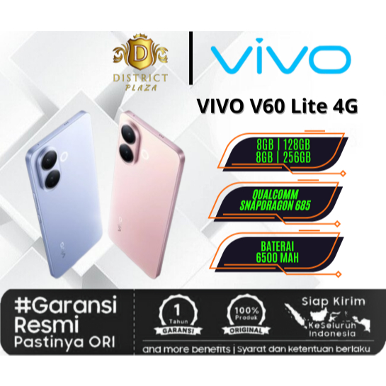 Vivo V60 lite LTE 4G Ram 8/128gb 8/256Gb Bergaransi Resmi Chipset Qualcomm Snapdragon 6 Gen 1 VivoTe
