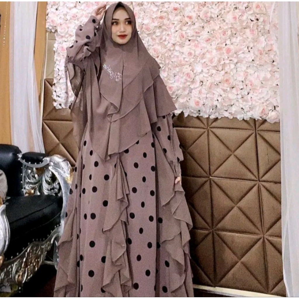 (ORI ELZISHA LABEL) shakila gamia polkadot set khimar gamis printing premium