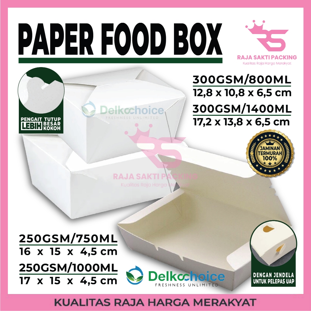 Paper Lunch Box FoodPail Ivory Kotak Tempat Makan Kemasan TakeAway Satuan Termurah Delkochoice