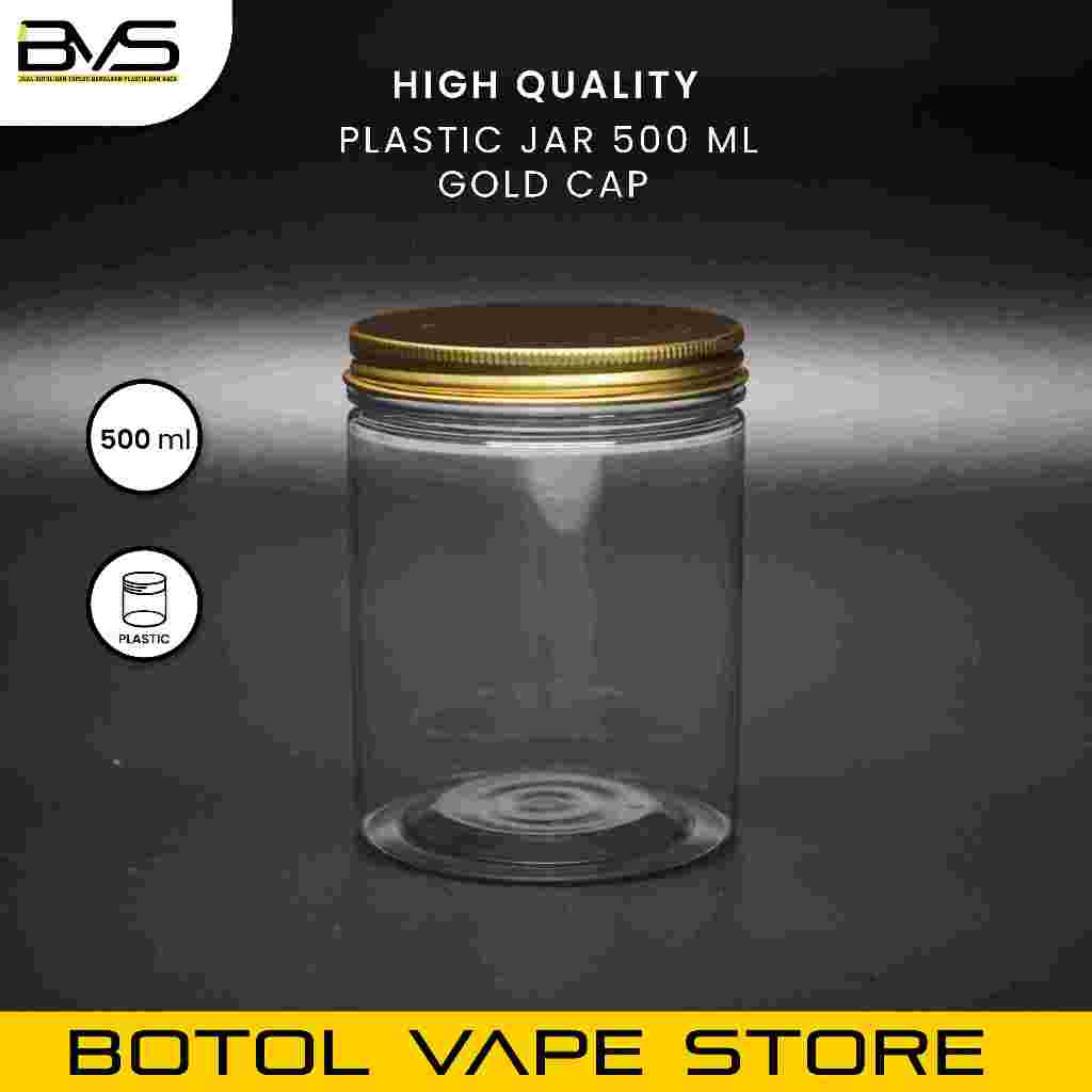 Botol Jar Toples PLASTIC/Plastik Jar 500ml Tutup GOLD