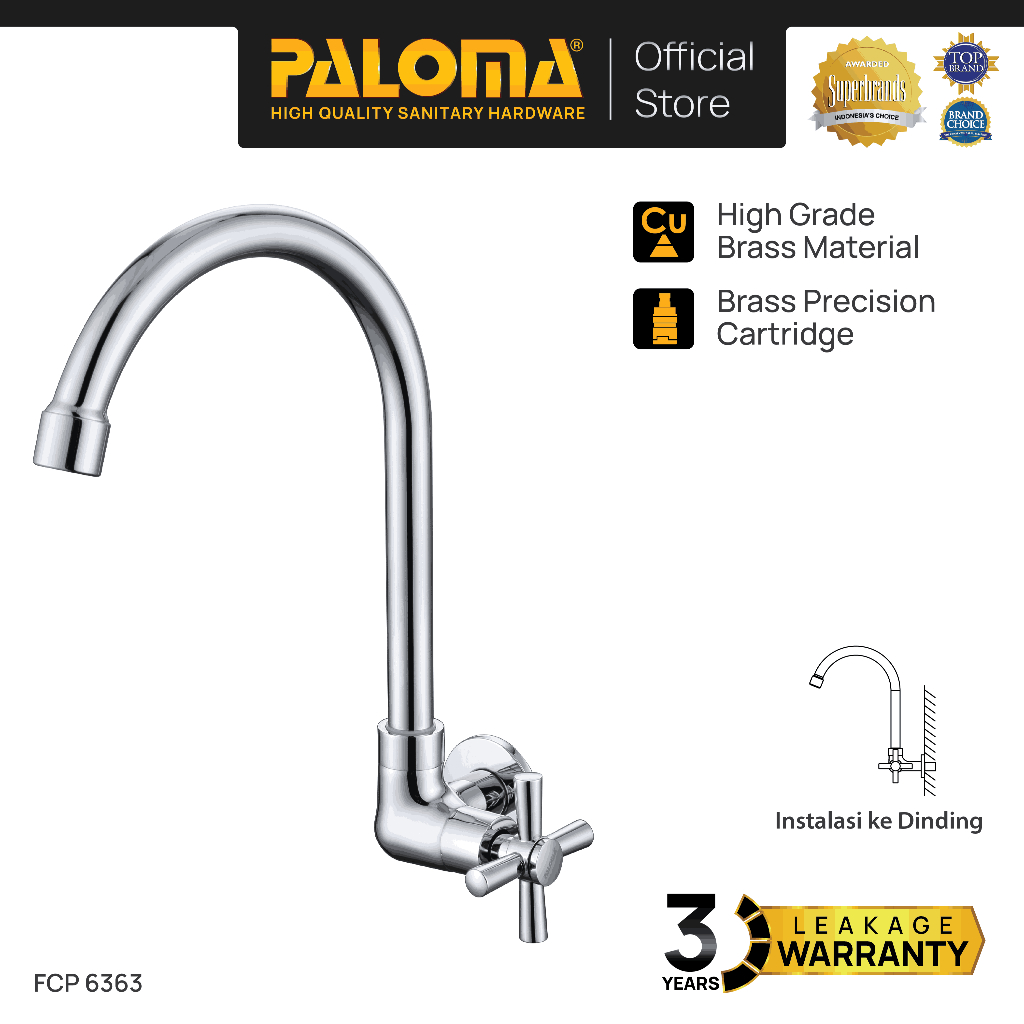 PALOMA FCP 6363 Kran Sink Leher Angsa Keran Dapur Kran Cuci Piring Kran Air Sink Tembok Dinding Wall