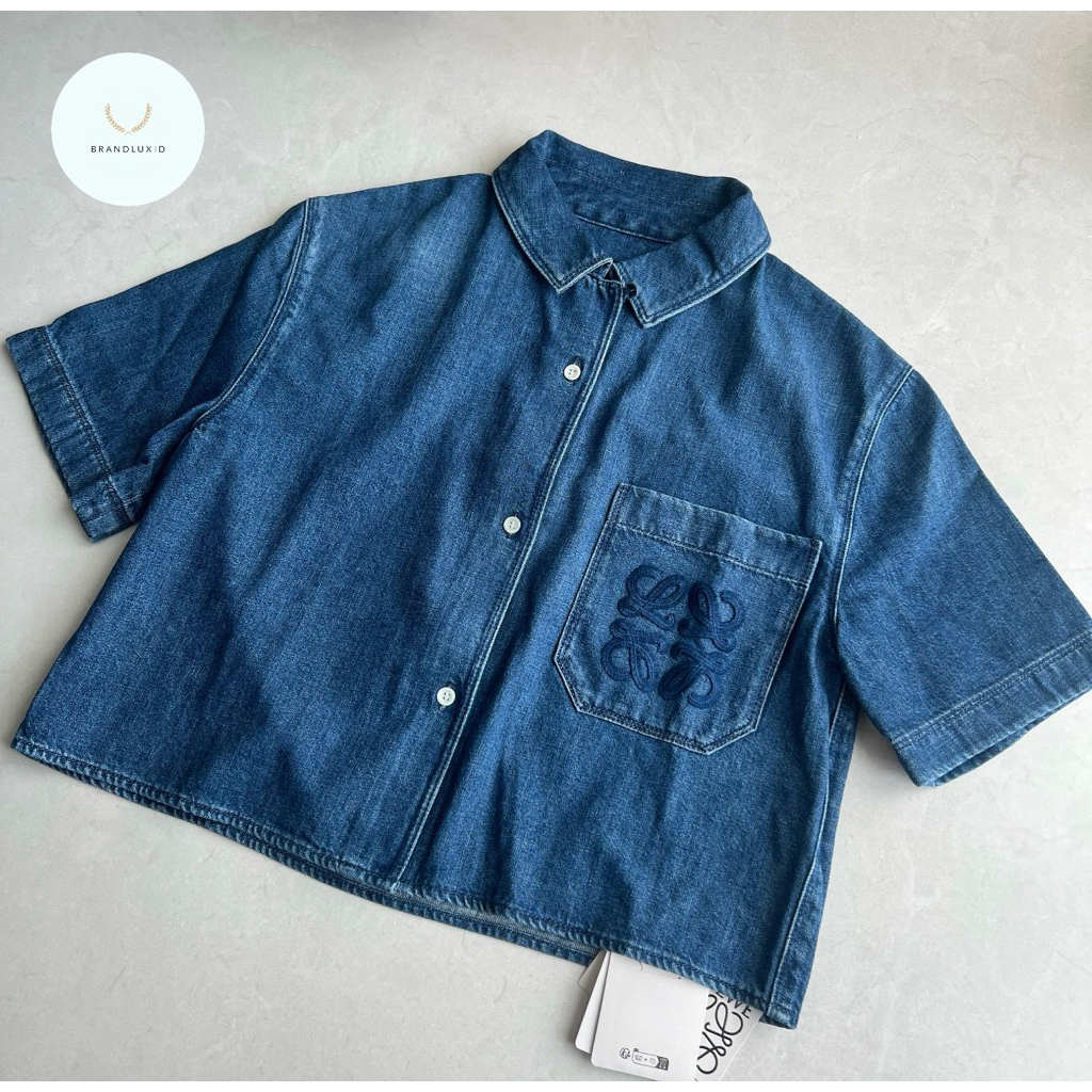 Loewe anagram crop short seleve shirt in denim