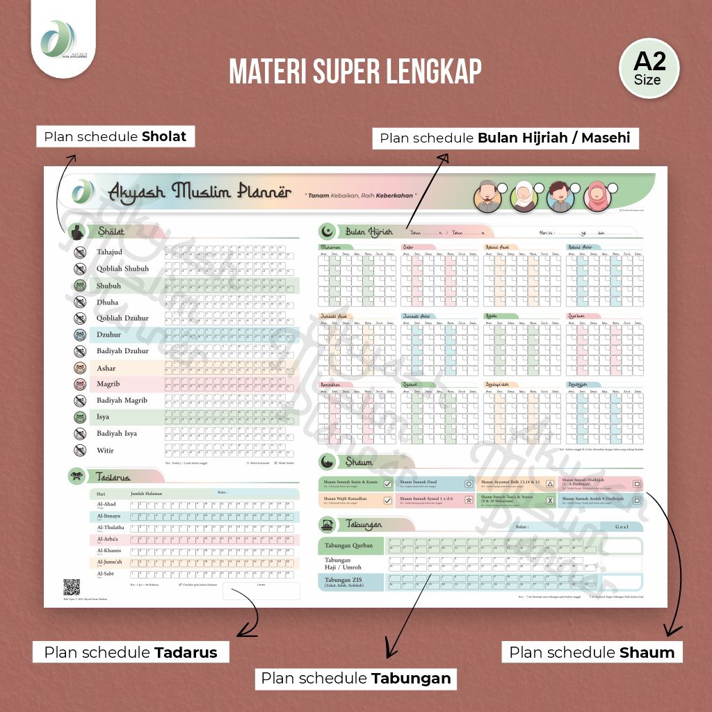Muslim Planner / Schedule Board Ibadah Harian / Jadwal Ibadah Harian / Ceklis Ibadah Harian / Akyash