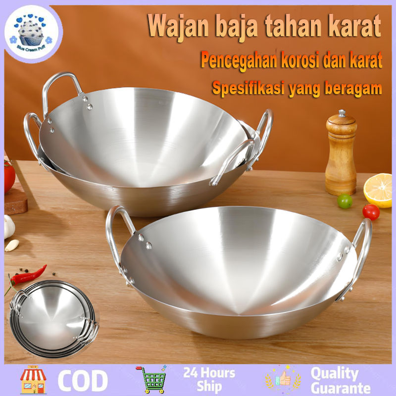 “COD”【Wajan baja】wajan penggorengan tebal semua stainless steel/wajan anti lengket stainless steel 3