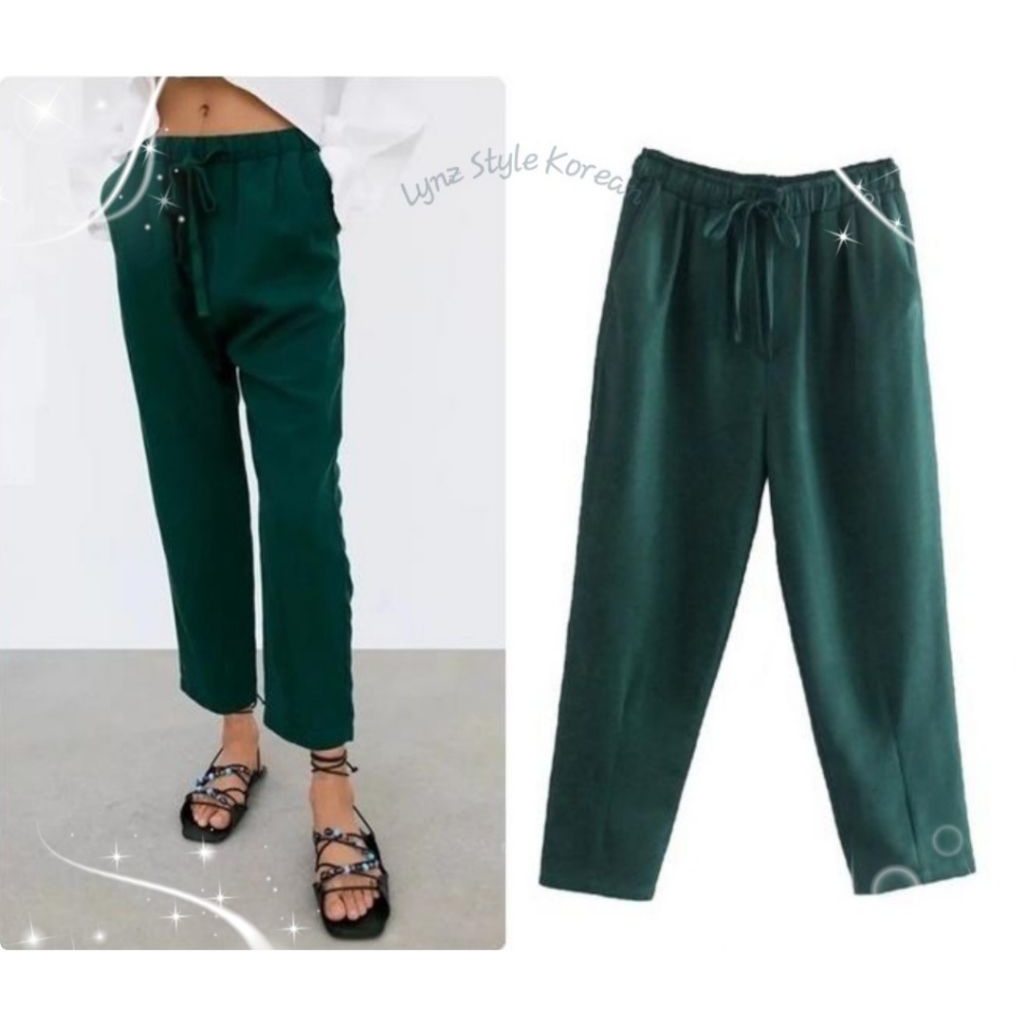 Celana Panjang Wanita Kulot Maxi Karet Green Korea Import