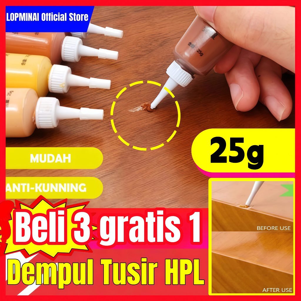 Dempul kayu siap pakai triplek tusir hpl taco instan ajaib serbaguna coklat/hitam/Putih hardener dem