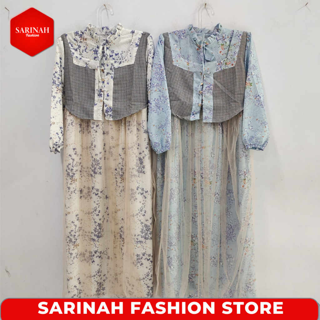 Gamis Long Dress Terbaru Wanita Lengan Panjang Model Rompi Motif Bunga