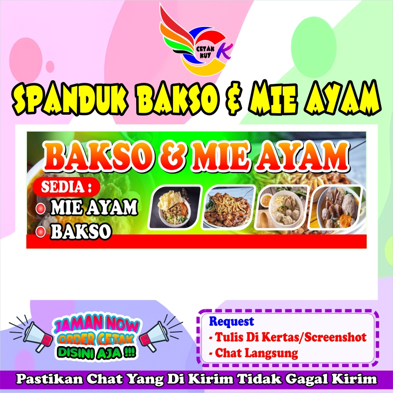 Spanduk banner  Bakso & Mie Ayam murah bisa custom / Banner Bakso & Mie Ayam Terbaru bisa COD