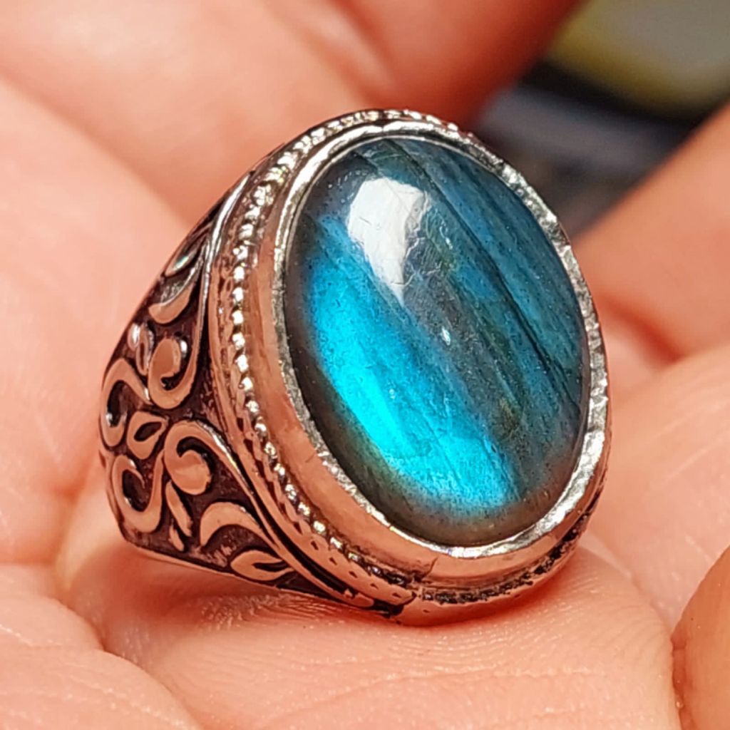 Batu cincin rainbow labrador kerlap kerlip biru cakep