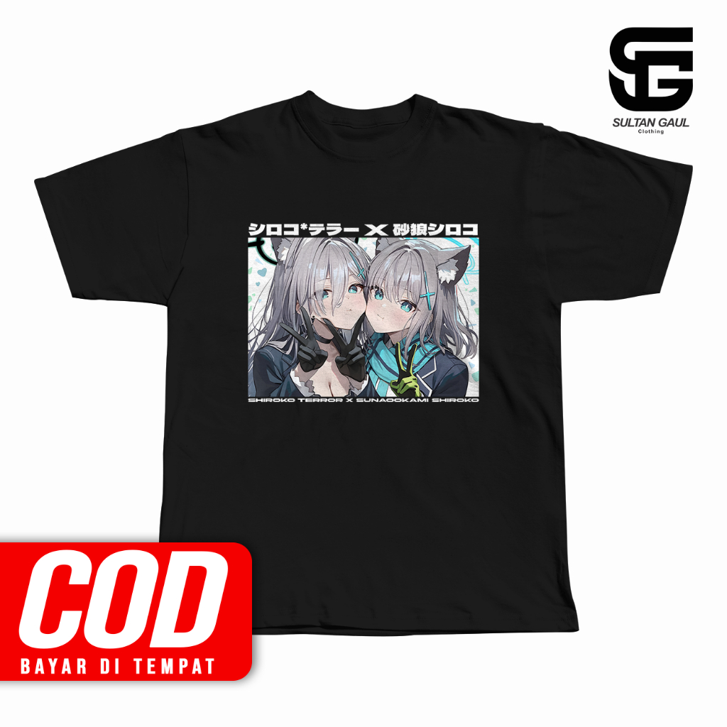 Kaos Anime SUNAOOKAMI SHIROKO X SHIROKO TERROR V2 BLUE ARCHIVE Game Jepang Distro Unisex