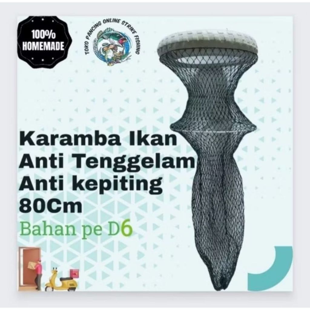 KARAMBA IKAN DENGAN BAN ANTI KEPITING ANTI TENGGELAM PANJANG 80 CM