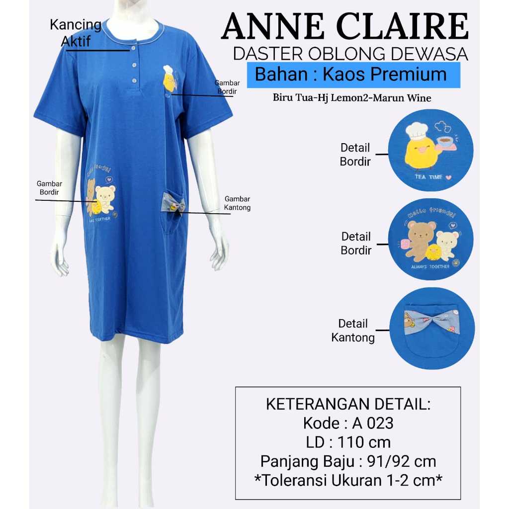 Daster Baju Tidur Wanita Motif Merk Anne Claire | Daster Busui | Daster Kaos Premium | Daster Kaos S